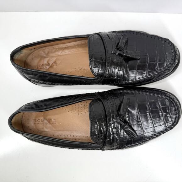Florsheim Pisa Mens Loafers Black Croc Print Tassel 18469 Slip-On Shoes 9.5 EEE main image 6